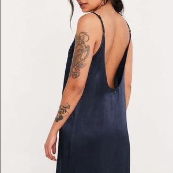Obey Navy Embroidered Plunge Slip Dress S - Picture 3 of 12